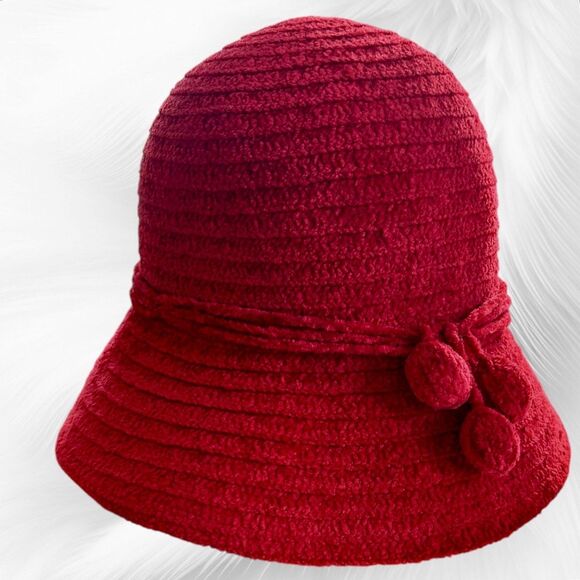 Betmar New York Chenille Hat Red Bucket Style Womens Jewel Logo Holiday X627KO - Picture 7 of 12